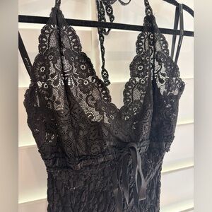 ANN FERRIDAY NWT Y2K Vintage Goth Black Lace Halter Top OS One Size Stretch